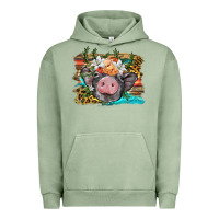 Pigment Oil Green baby pig with floral and western background Urban Hoodie - BarkalooDesign