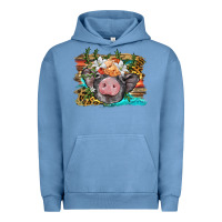 Pigment Pebble Blue baby pig with floral and western background Urban Hoodie - BarkalooDesign