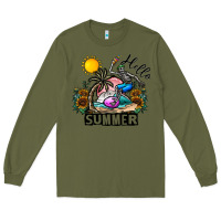 Army Green hello summer Long Sleeve Tee - CowhideDigitalArt