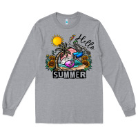 Heather Grey hello summer Long Sleeve Tee - CowhideDigitalArt