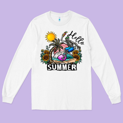 Hello Summer Long Sleeve Tee Designed By Cowhidedigitalart