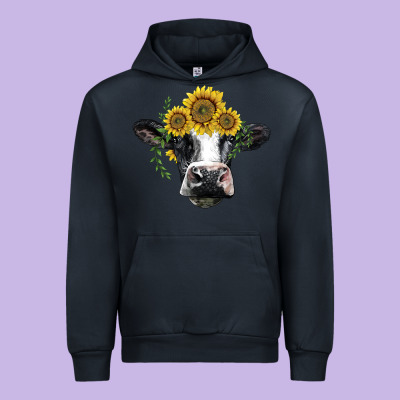 Holstein Cow With Sunflower Urban Hoodie Designed By Barkaloodesign