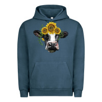 Pigment Midnight Navy holstein cow with sunflower Urban Hoodie - BarkalooDesign