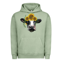 Pigment Oil Green holstein cow with sunflower Urban Hoodie - BarkalooDesign