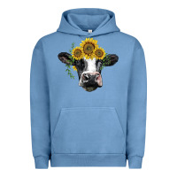 Pigment Pebble Blue holstein cow with sunflower Urban Hoodie - BarkalooDesign