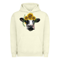 Pigment Pistachio holstein cow with sunflower Urban Hoodie - BarkalooDesign