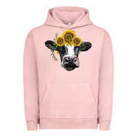 Pigment Salmon holstein cow with sunflower Urban Hoodie - BarkalooDesign