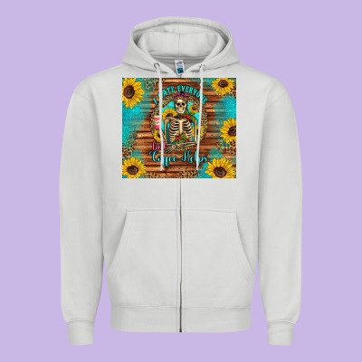 I Hate Everyone But Coffee Helps Western Skeleton Coffee Sunflowers Zipper Hoodie Designed By Artiststas