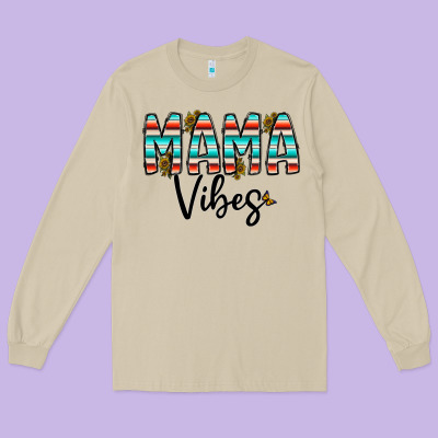 Mama Vibes Long Sleeve Tee Designed By Cowhidedigitalart