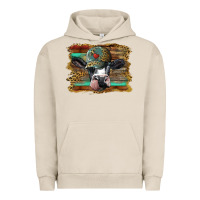 Pigment French Oak holstein cow with cap and leopard background Urban Hoodie - BarkalooDesign