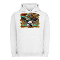 Pigment Lunar Rock holstein cow with cap and leopard background Urban Hoodie - BarkalooDesign