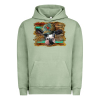 Pigment Oil Green holstein cow with cap and leopard background Urban Hoodie - BarkalooDesign
