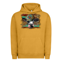Pigment Peanut Butter holstein cow with cap and leopard background Urban Hoodie - BarkalooDesign
