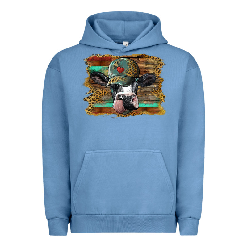 Holstein Cow With Cap And Leopard Background Urban Hoodie by BarkalooDesign | Teevron
