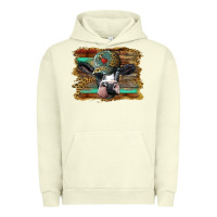 Pigment Pistachio holstein cow with cap and leopard background Urban Hoodie - BarkalooDesign