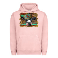 Pigment Salmon holstein cow with cap and leopard background Urban Hoodie - BarkalooDesign