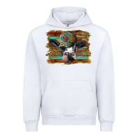 White holstein cow with cap and leopard background Urban Hoodie - BarkalooDesign
