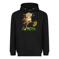 Black hereford heifer with sunflower Heavyweight Hoodie - LillyAllenDesigns