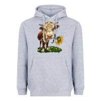 Heather Grey hereford heifer with sunflower Heavyweight Hoodie - LillyAllenDesigns