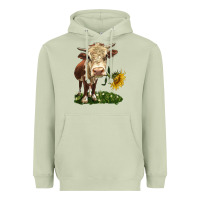 Matcha hereford heifer with sunflower Heavyweight Hoodie - LillyAllenDesigns