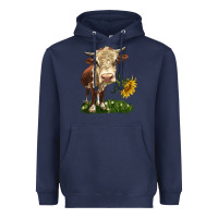 Navy hereford heifer with sunflower Heavyweight Hoodie - LillyAllenDesigns