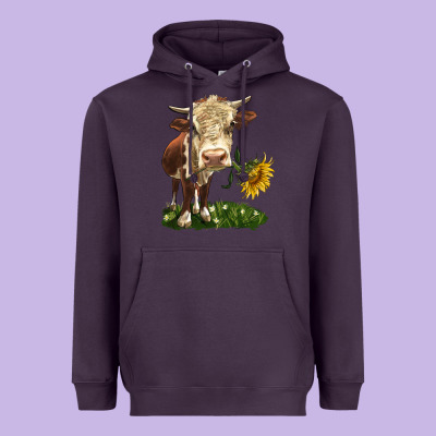 Hereford Heifer With Sunflower Heavyweight Hoodie Designed By Lillyallendesigns