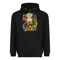Black Hereford heifer with sunflower and leopard Heavyweight Hoodie - LillyAllenDesigns