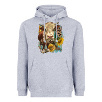 Heather Grey Hereford heifer with sunflower and leopard Heavyweight Hoodie - LillyAllenDesigns