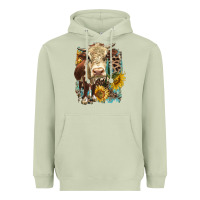 Matcha Hereford heifer with sunflower and leopard Heavyweight Hoodie - LillyAllenDesigns