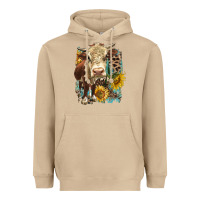 Mushroom Hereford heifer with sunflower and leopard Heavyweight Hoodie - LillyAllenDesigns