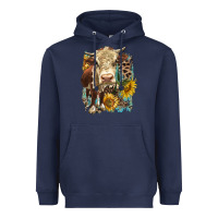 Navy Hereford heifer with sunflower and leopard Heavyweight Hoodie - LillyAllenDesigns