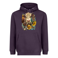 Plum Hereford heifer with sunflower and leopard Heavyweight Hoodie - LillyAllenDesigns