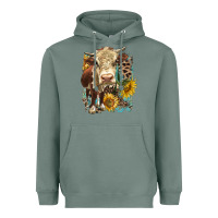 Sage Hereford heifer with sunflower and leopard Heavyweight Hoodie - LillyAllenDesigns