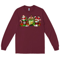 Burgundy coffee cups with santa claus Long Sleeve Tee - FaDigitalArtStudio