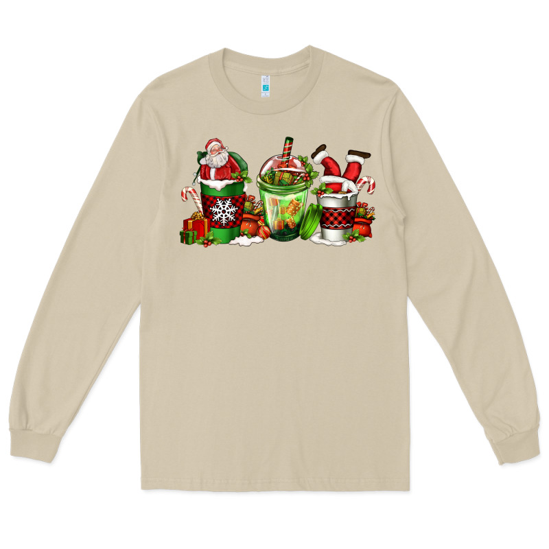 Coffee Cups With Santa Claus Long Sleeve Tee by FaDigitalArtStudio | Teevron