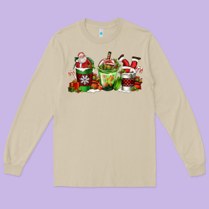 Coffee Cups With Santa Claus Long Sleeve Tee Designed By Fadigitalartstudio