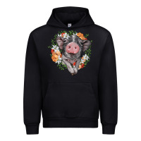 Black baby pig floral wreath Urban Hoodie - BarkalooDesign