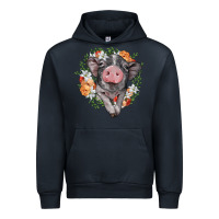 Navy baby pig floral wreath Urban Hoodie - BarkalooDesign