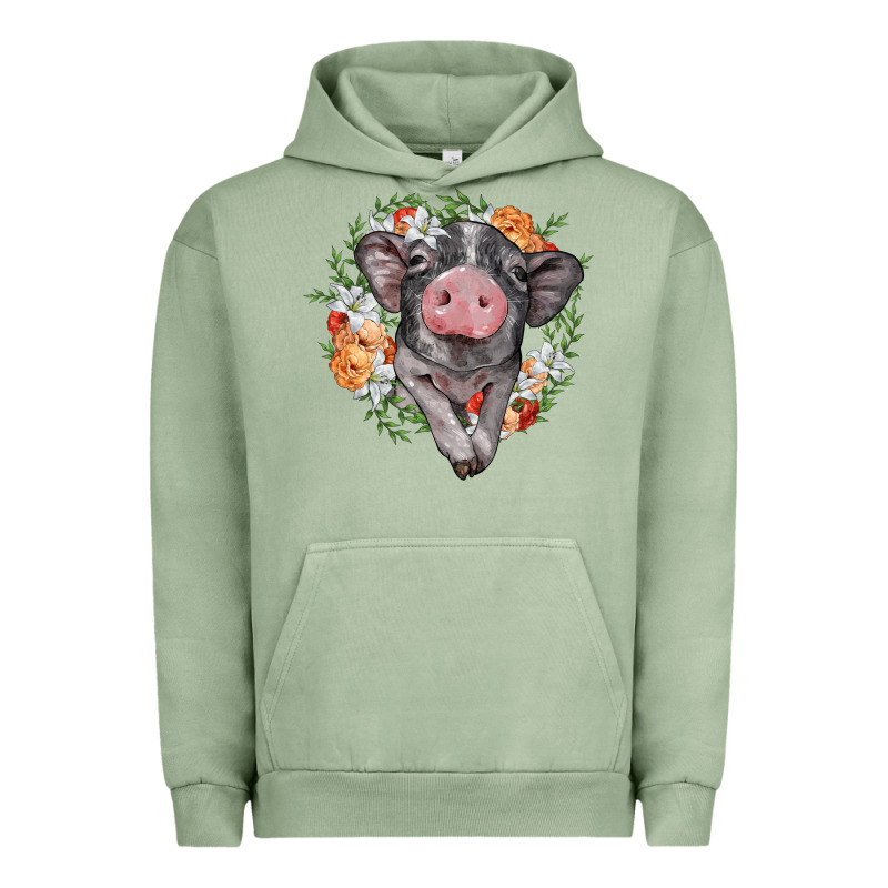 Baby Pig Floral Wreath Urban Hoodie by BarkalooDesign | Teevron