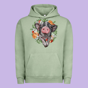 Baby Pig Floral Wreath Urban Hoodie Designed By Barkaloodesign