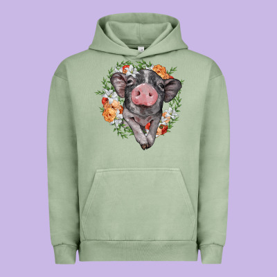 Baby Pig Floral Wreath Urban Hoodie Designed By Barkaloodesign