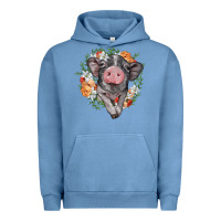 Pigment Pebble Blue baby pig floral wreath Urban Hoodie - BarkalooDesign