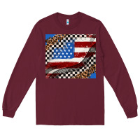 Burgundy American flag and race flag Long Sleeve Tee - AdoDesignShop