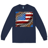 Navy American flag and race flag Long Sleeve Tee - AdoDesignShop