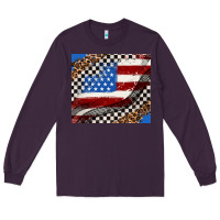 Plum American flag and race flag Long Sleeve Tee - AdoDesignShop
