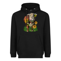 Black hereford bull with sunflowers Heavyweight Hoodie - LillyAllenDesigns