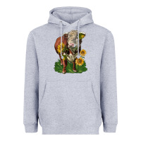 Heather Grey hereford bull with sunflowers Heavyweight Hoodie - LillyAllenDesigns