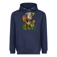 Navy hereford bull with sunflowers Heavyweight Hoodie - LillyAllenDesigns