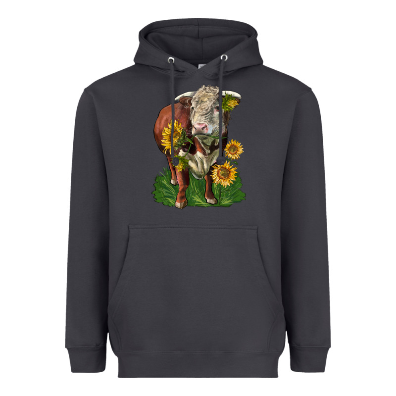 Hereford Bull With Sunflowers Heavyweight Hoodie by LillyAllenDesigns | Teevron