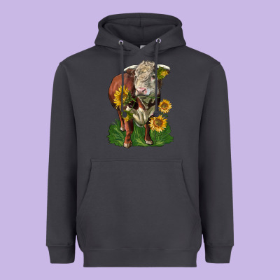 Hereford Bull With Sunflowers Heavyweight Hoodie Designed By Lillyallendesigns